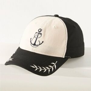 NEW! ANTHROPOLOGIE Coney Island Picnic Nautical Monogram Cap “C” Black/Ivory